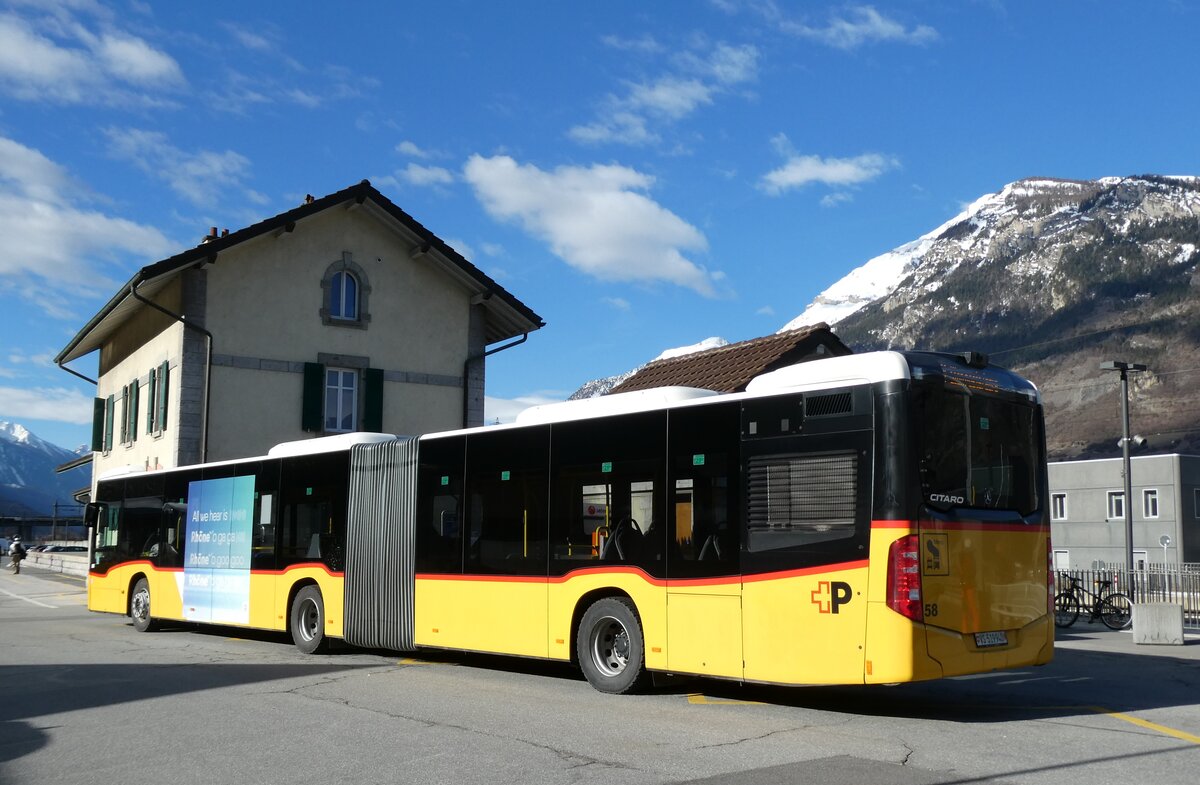 (285'040) - PostAuto Wallis - Nr. 58/VS 519'940/PID 11'490 - Mercedes am 24. Februar 2026 beim Bahnhof Riddes