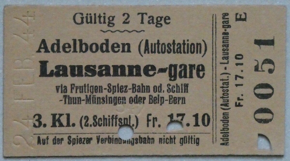 (285'180) - AFA-Einzelbillet vom 24. Februar 1944 am 2. M�rz 2026 in Thun