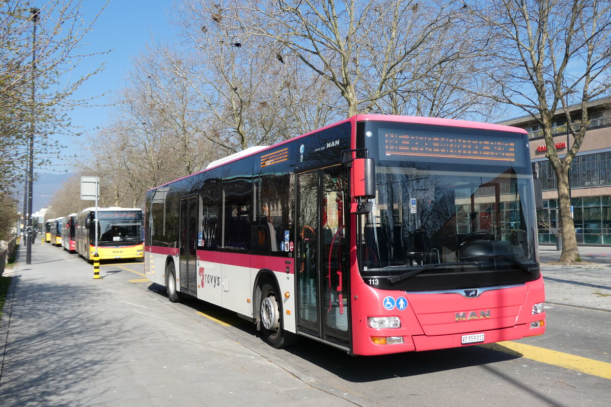 (285'585) - TRAVYS Yverdon - Nr. 113/VD 559'012 - MAN am 21. M�rz 2026 beim Bahnhof Yverdon