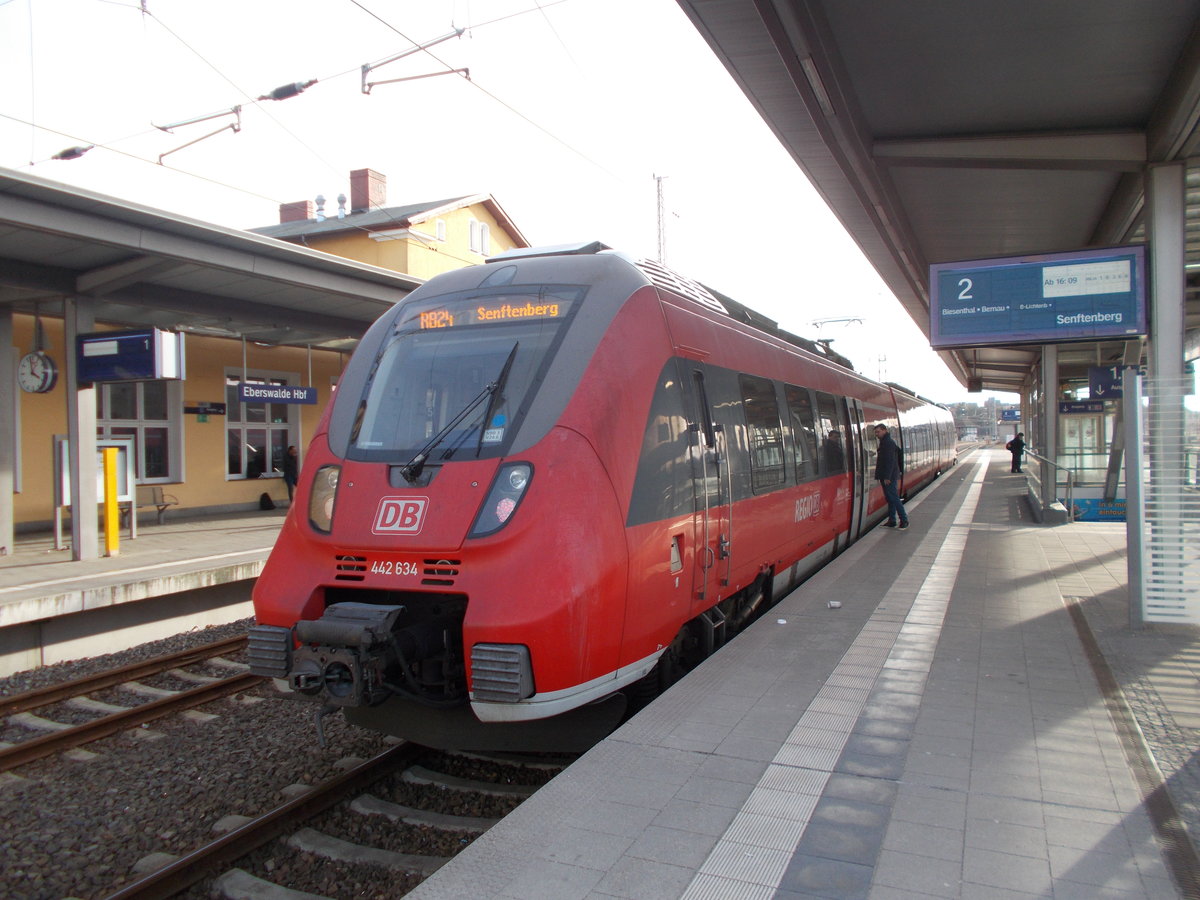 442 634,als RE Eberswalde-Senftenberg,am 04.M�rz 2017,in Eberswalde.