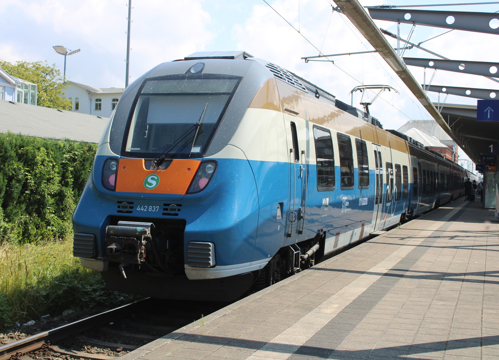 442 837 stand als S 75808(Rostock-Warnemünde)am 18.07.2025 im Rostocker Hbf.