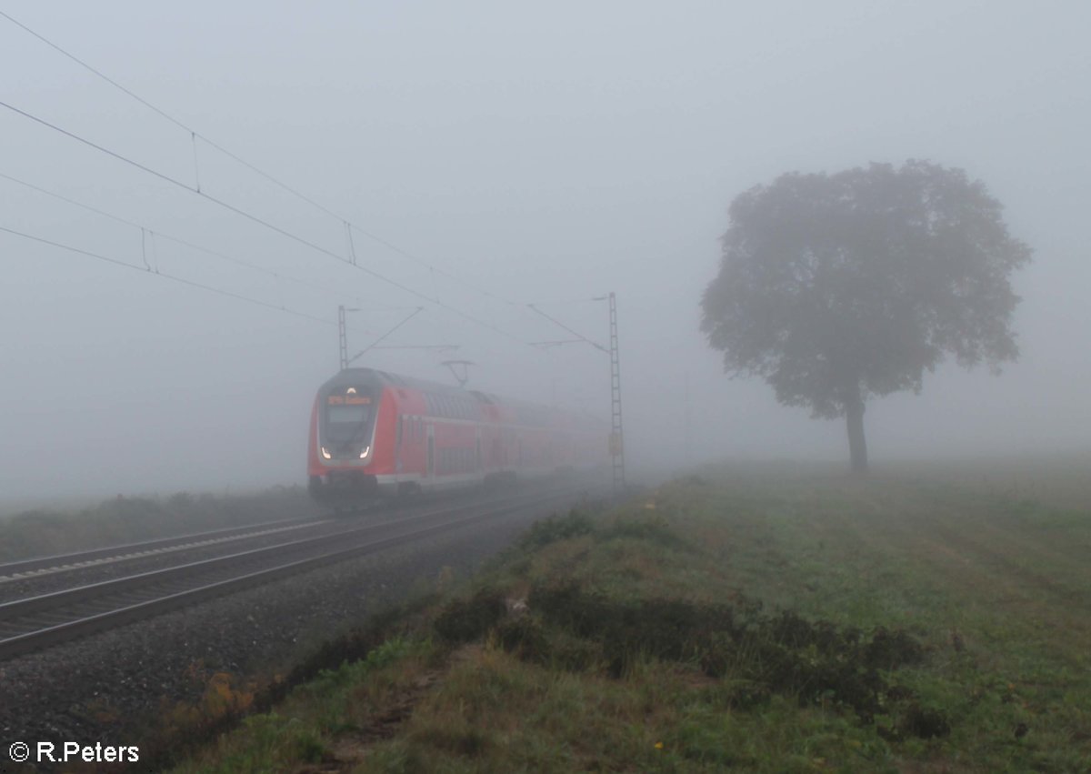 445 069-8  Twindex  als RE 54 RE 4605 Frankfurt/Main - Bamberg kurz vor Retzbach-Zellingen im nebligen Maintal. 13.10.18