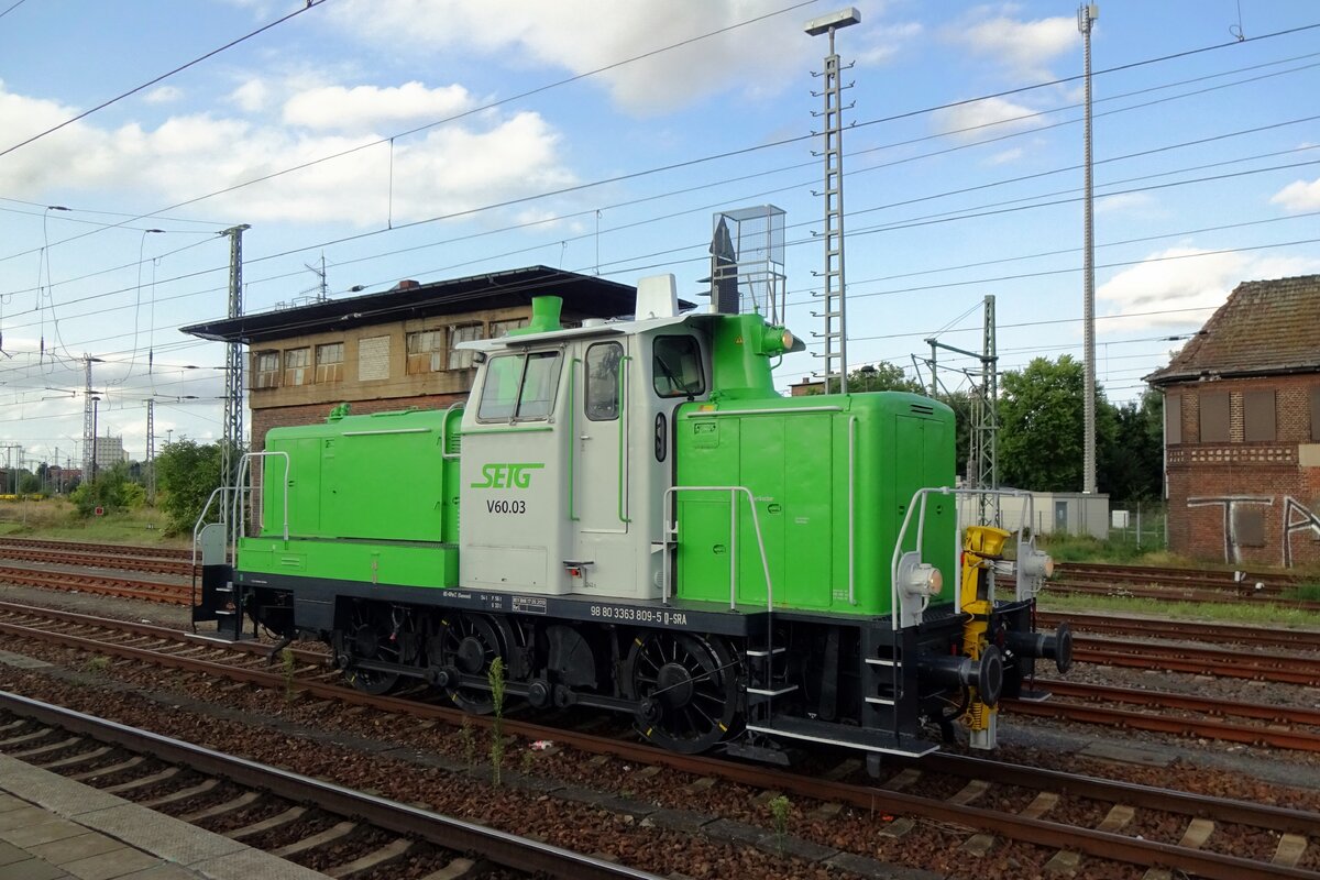 Am 21 Augustus 2021 steht SETG V.60.03 (ex DB 363 809) in Angermünde.