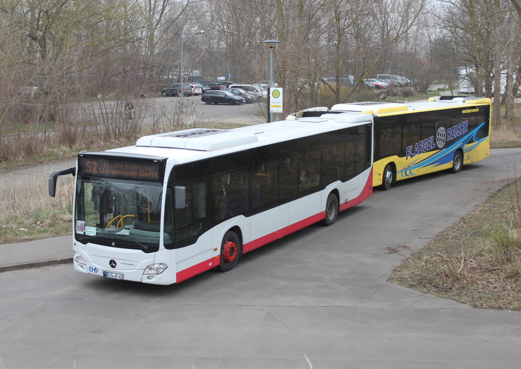 Am Mittag des 23.03.2019 standen die SEV-Busse von Rostock-Marienehe nach Warnemnde Werft bzw. Warnemnde in Rostock-Marienehe.