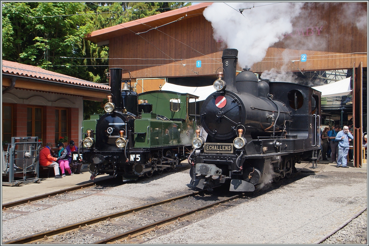 BLONAY-CHAMBY PINGSTFESTIVAL 2015: Zwei G 3/3 in Chaulin: Die G 3/3 N 5 und die diesjhrige Gastlok der LEB, die LE G 3/3 N 8.
25. Mai 2015