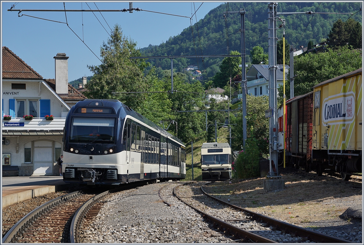 Der letzte der acht ABeh 2/6 mit der Nummer 7508 wendet in Fontanivent, während im Hintergrund die  UR -GTW auf ihre Abgabe ins Seeland warten.
2. Juni 2017 