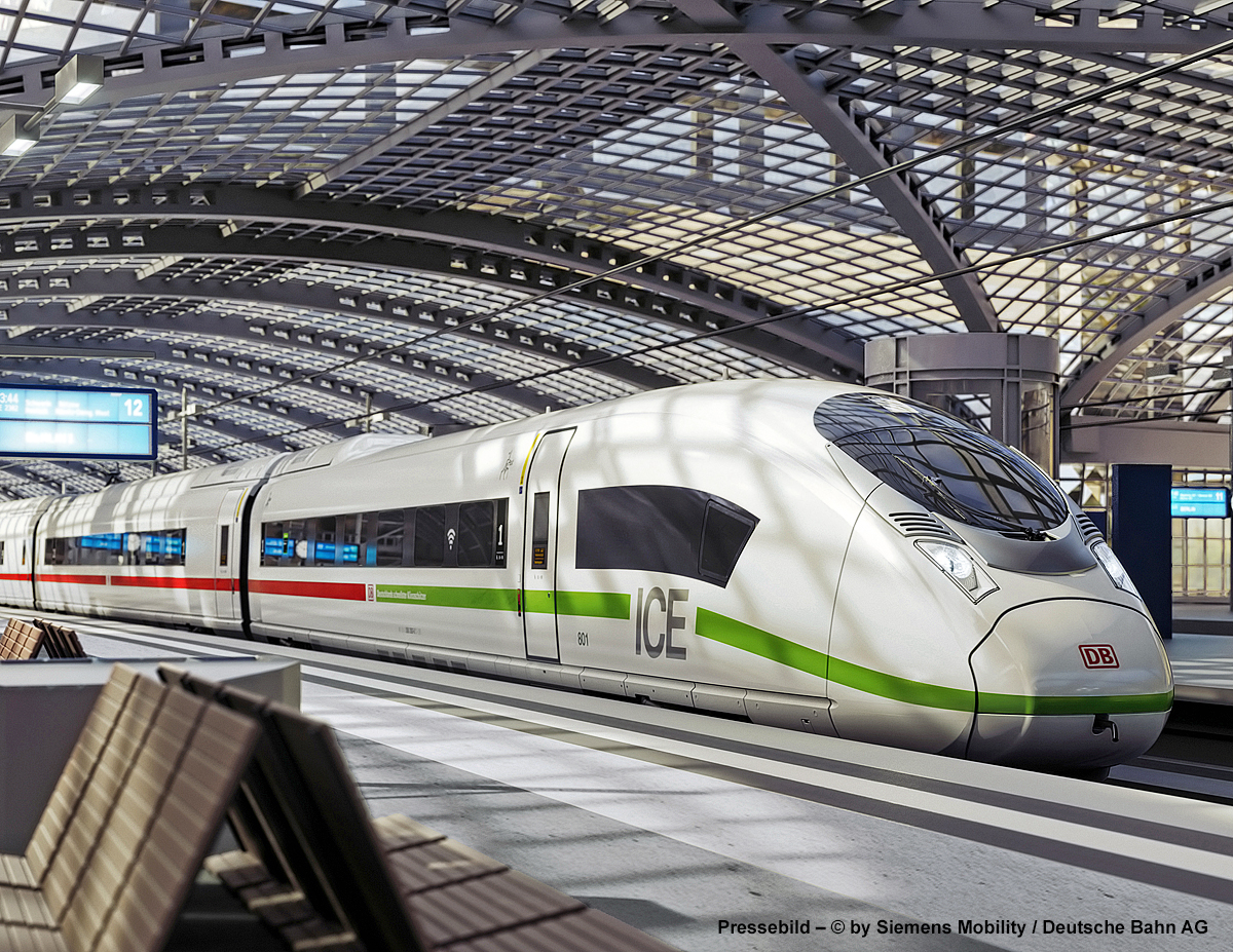 Der neuste ICE ist z.Z. schon im Testbetrieb der ICE 3neo – Velaro MS der BR 408 von Siemens. Hier ein Pressebild – © by Siemens Mobility / Deutsche Bahn AG.

Die Deutsche Bahn bestellte im Juli 2020 für rund eine Milliarde Euro 30 ICE-Triebzüge bei Siemens Mobility vom Typ Velaro MS - ICE 3neo, die der DB-Baureihe 408 zugeordnet werden.Diese basieren auf der bewährten Velaro-Plattform und sind eine Weiterentwicklung der Baureihe 407. Die neuen, für 320 km ausgelegten Züge werden als ICE 3neo vermarktet. Es ist vorgesehen, die ersten Garnituren bereits ab Ende 2022 in Betrieb zu nehmen, auf den Relationen „Dortmund – Frankfurt – Stuttgart – München“ sowie „Dortmund – Frankfurt – Nürnberg – München“. Bis Ende 2026 sollen alle 30 ICE 3neo der DB übergeben worden sein.

Die ICE der Baureihe 408 sollen komfortabler werden, acht Fahrradstellplätze pro Garnitur aufweisen, 16 Plätze für Familien sowie 5 Plätze für Kleinkinder bieten. Ein Novum sind frequenzdurchlässige Scheiben für einen stabilen Mobilfunkempfang.
