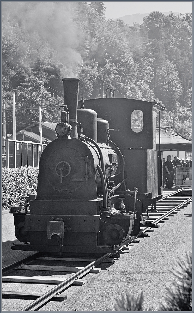 Die kleine, 1889 von Jung mit der Fabriknummer 59 gebaute G 2/2 bei den Schweizer Dampftagen in Brienz 2018 raucht gewaltig und fhrt fleissig auf ihrem klein Streckenstck hin und her. 
30. Juni 2018 