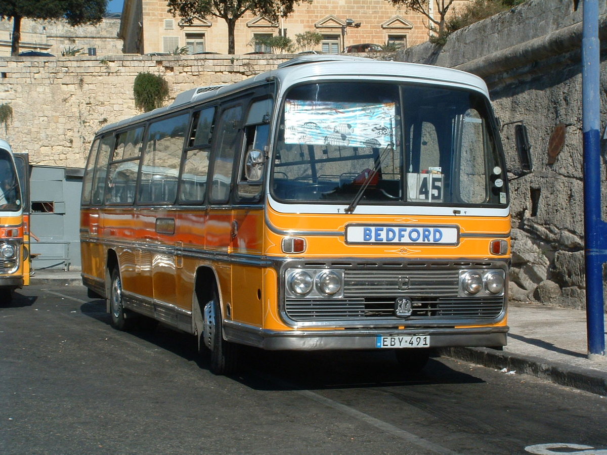 EBY 491 (Formerly Y-0491)
1975 Bedford YRQ
Plaxton Elite DP45F
New to Gypsy Queen, Langley Park, County Durham, UK registered LBR 270N

City Gate Bus Station, Valletta, Malta. 23rd September 2005