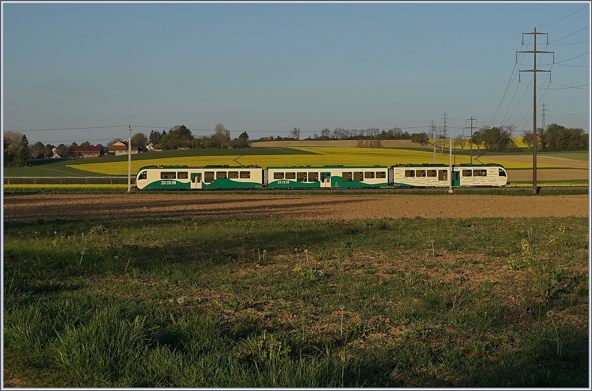 Ein nun typischer BAM Regionalzug bei Chigny: Be 4/4 B Be 4/4. 
10. April 2017