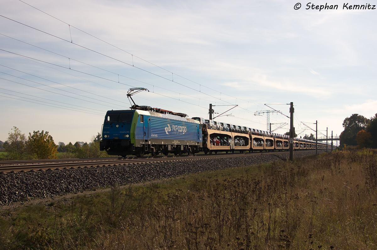 ES 64 F4 - 804 (189 804-8) MRCE Dispolok GmbH f�r PKP Cargo  EU45-804  mit einem Fiat 500 Autotransportzug in Vietznitz und fuhr in Richtung Wittenberge weiter. Habe diesen Zug hier zum ersten mal gesehen. Netten Gru� an den Tf! 14.10.2013