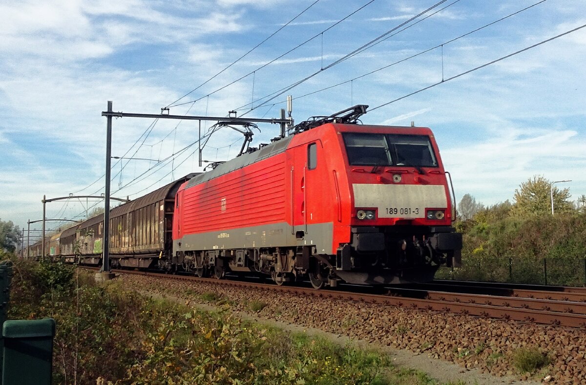 Ganzzug mit 189 081 wurde am 11 November 2022 beim Passage in Tilburg-reeshof von Froschperspektiv fotografiert -leider könnte es wegen der Plantenwuchs nicht anders...