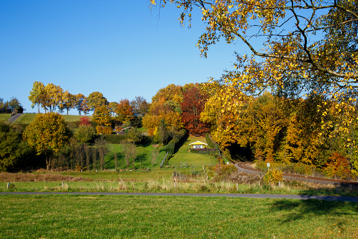 
Goldener Herbst am Westerwald....

Hier am 27.10.2015 bei Steinebach/Sieg, links die private Eisenbahnstrecke Bindweide - Scheuerfeld der Westerwakdbahn (WEBA).