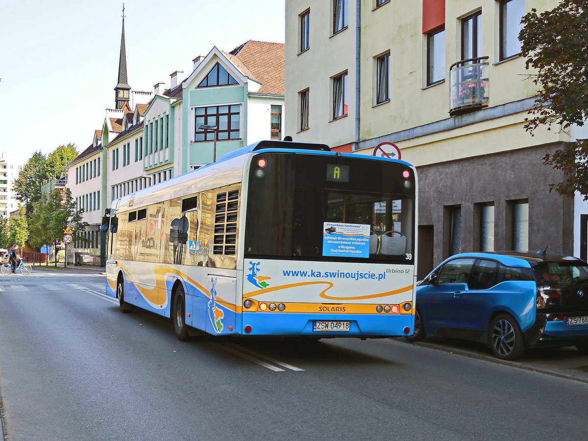 Heckpartie eines Stadtbus Solaris Urbino 12 in Swinemnde am 31. August 2019.