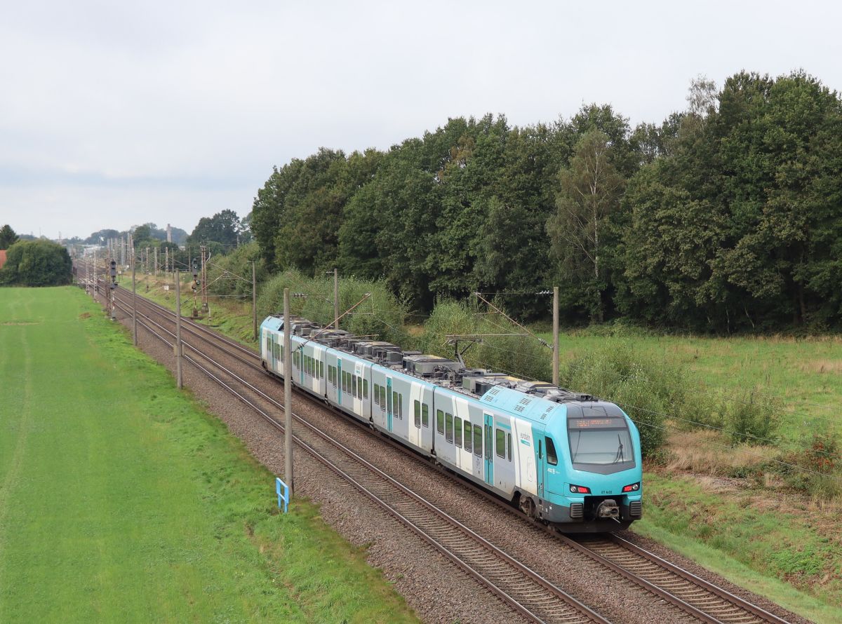 Keolis Eurobahn Stadler FLIRT 3 Triebzug ET 4 03 Talstrae, Ibbenbren 16-09-2021.

Keolis Eurobahn Stadler FLIRT 3 treinstel ET 4 03 Talstrae, Ibbenbren 16-09-2021.