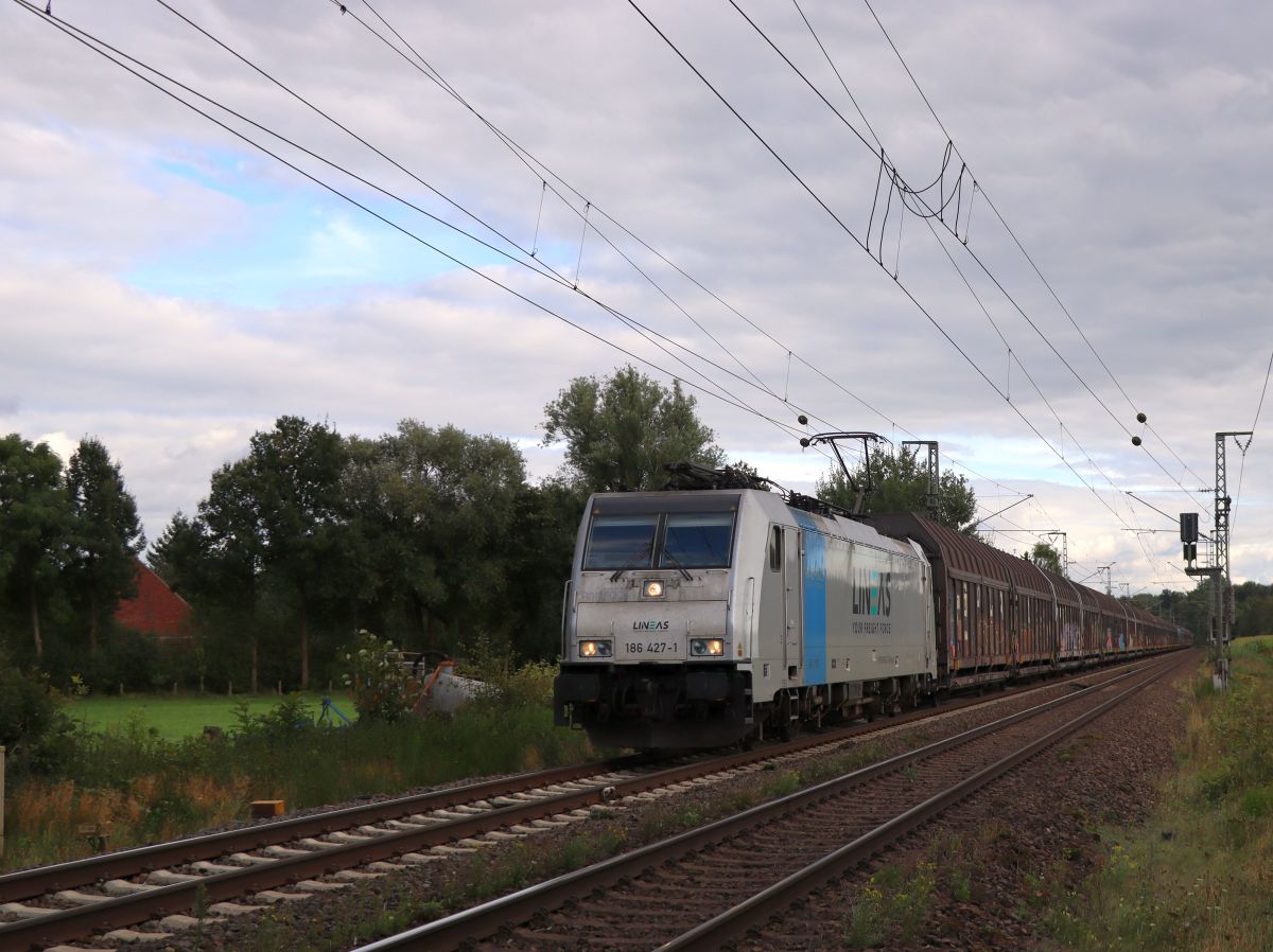 Lineas Lokomotive 186 427-1 Devesstra�e, Salzbergen, Deutschland 16-09-2021.

Lineas locomotief 186 427-1 Devesstra�e, Salzbergen, Duitsland 16-09-2021.