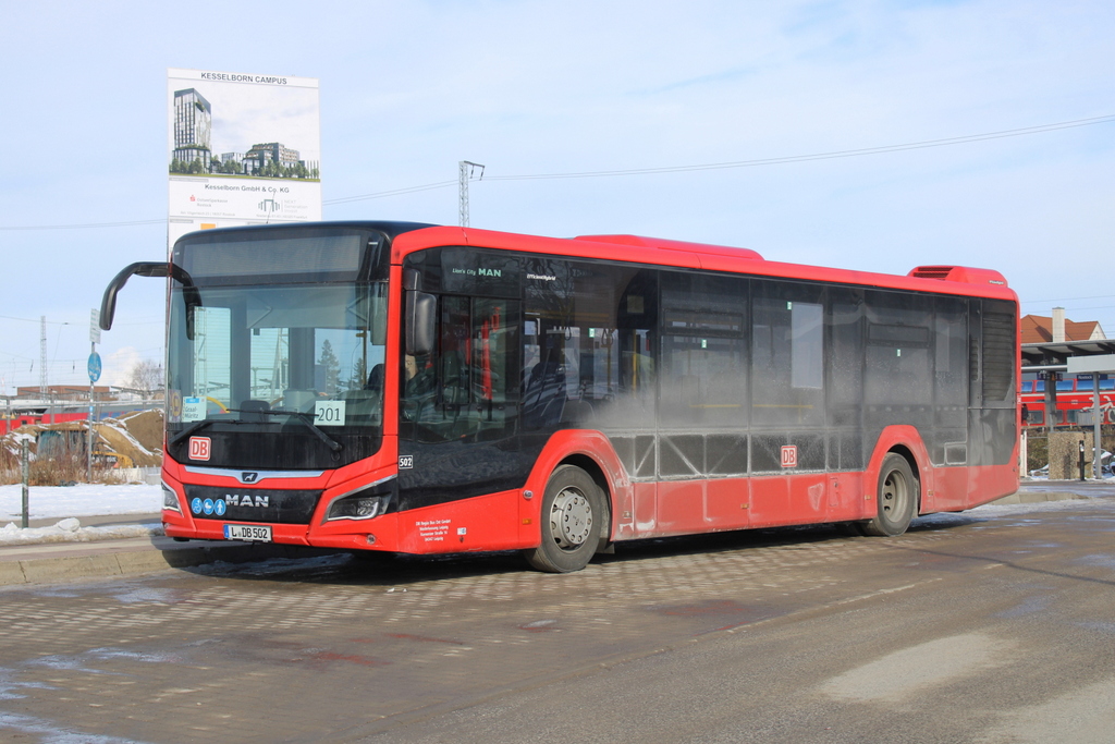 Lion´s City MAN von DB Regio Bus Ost GmbH Niederlassung Leipzig stand am 20.02.2026 in Höhe Rostock Hauptbahnhof/Süd