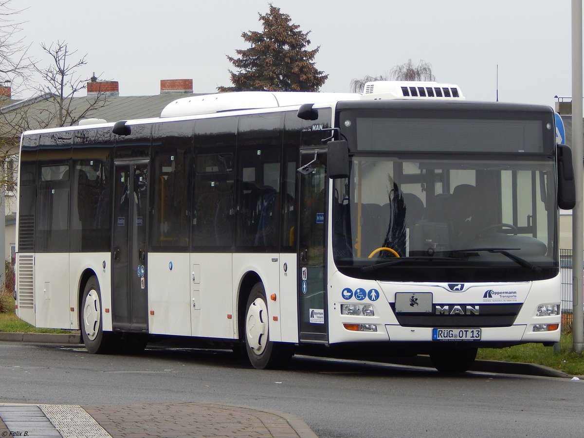 MAN Lion's City der Oppermann Transporte aus Deutschland in Sassnitz. 