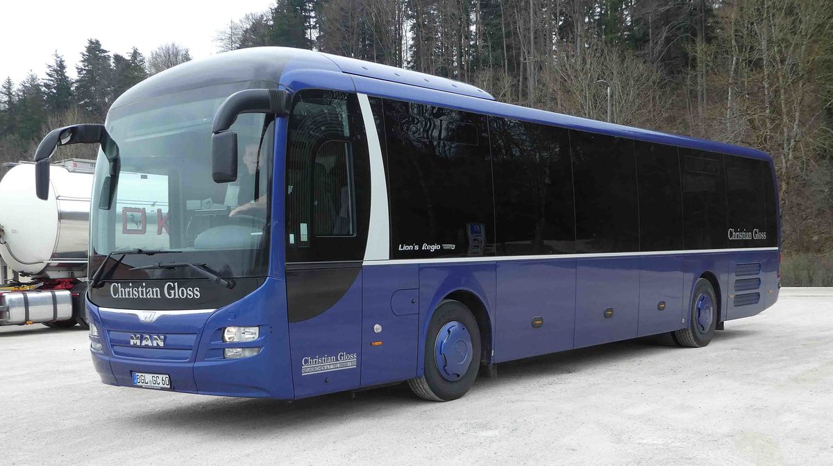 MAN Lion`s Regio vom Busunternehmen CHRISTIAN GLOSS steht im April 2019 in Traunstein/Obb.