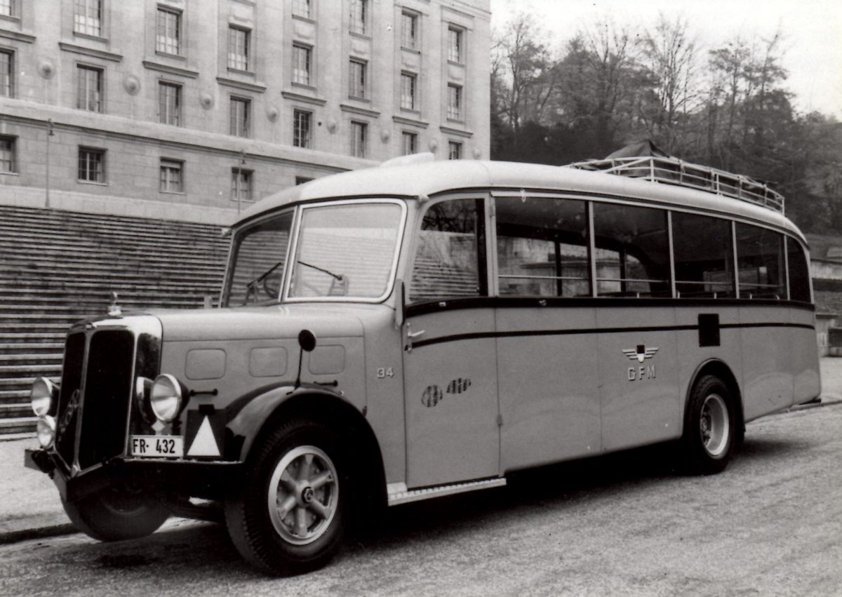 (MD166) - Aus dem Archiv: GFM Fribourg - Nr. 34/FR 432 - FBW/R&Streun (ex CEG Bulle Nr. 34) um 1960