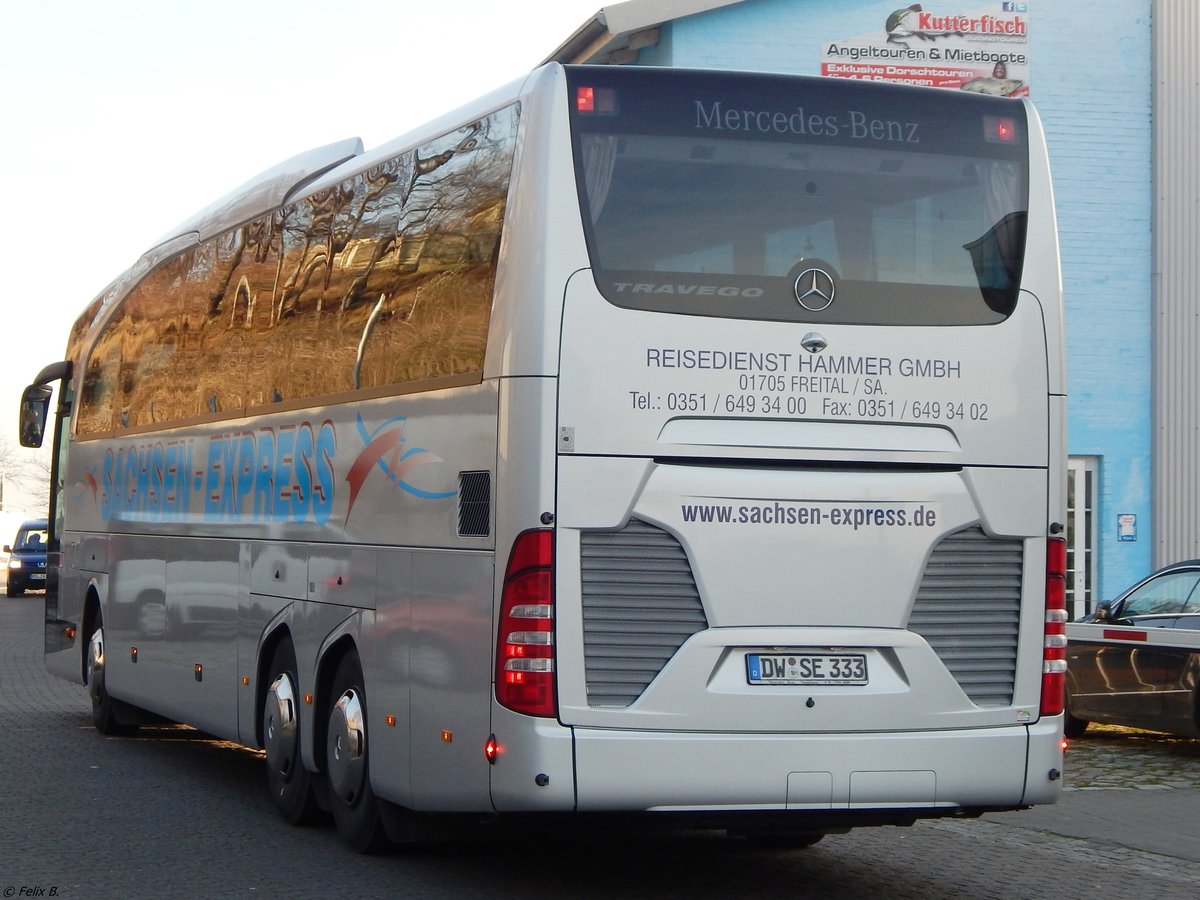 Mercedes Travego von Sachsen-Express/Hammer aus Deutschland im Stadthafen Sassnitz.