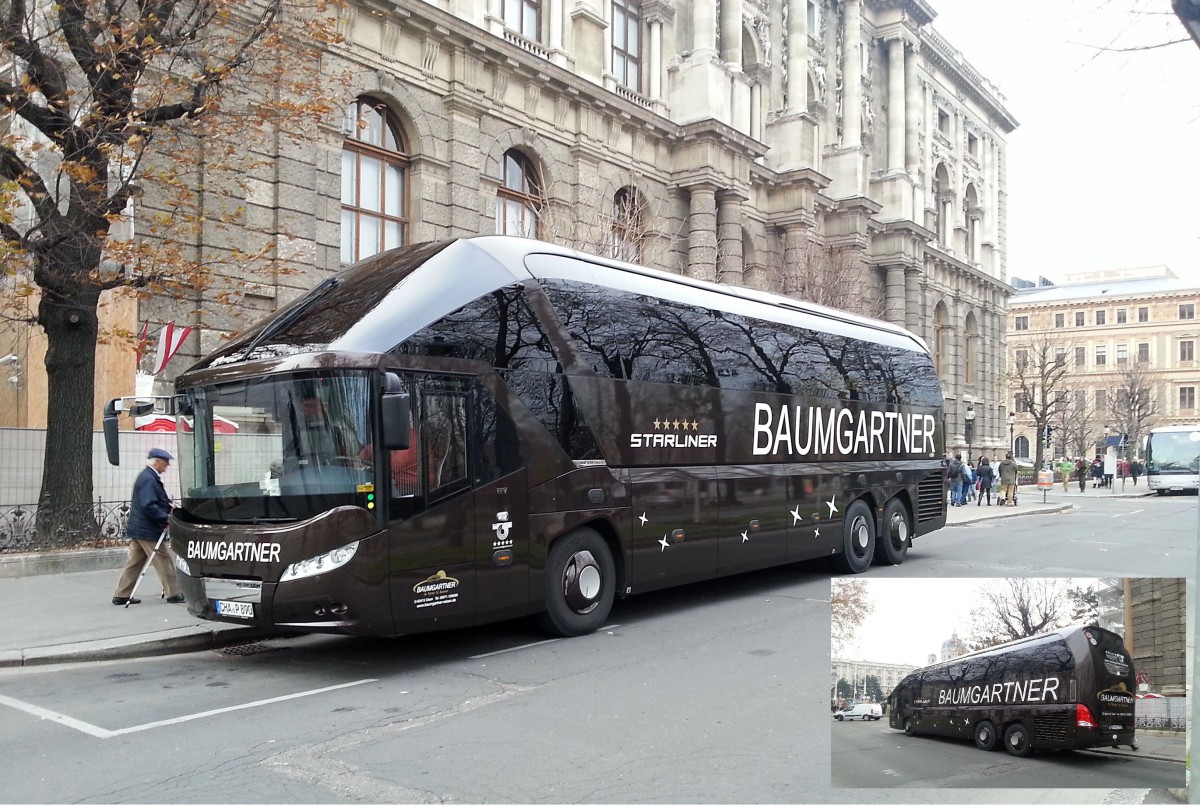 Neoplan Starliner von Baumgartner Reisen aus der BRD am 15.11.2014 in Wien gesehen. 
