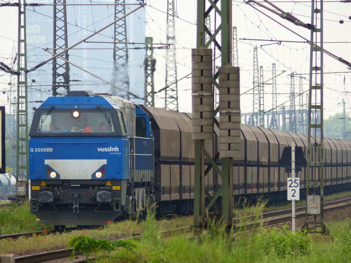 NIAG (Niederrheinische Verkehrsbetriebe AG) Vossloh G2000BB Diesellok 272 001-9 Gterbahnhof Oberhausen West 20-10-2016.

NIAG (Niederrheinische Verkehrsbetriebe AG) Vossloh G2000BB dieselloc 272 001-9 goederenstation Oberhausen West 20-10-2016.