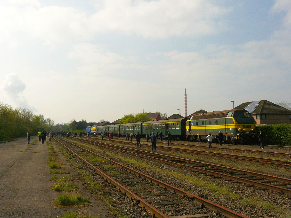 NMBS Diesellok 6219, 6202 und 6253 mit M2-Wagen. Sonderfahrt Museumsverein PFT/TSP. Zelzate, Belgien 05-04-2014.

NMBS diesellocomotieven 6219, 6202 en 6253 tijdens rondrit van de TSP  Hulde aan de reeks 62  met M2-rijtuigen. Zelzate, Belgi 05-04-2014.

