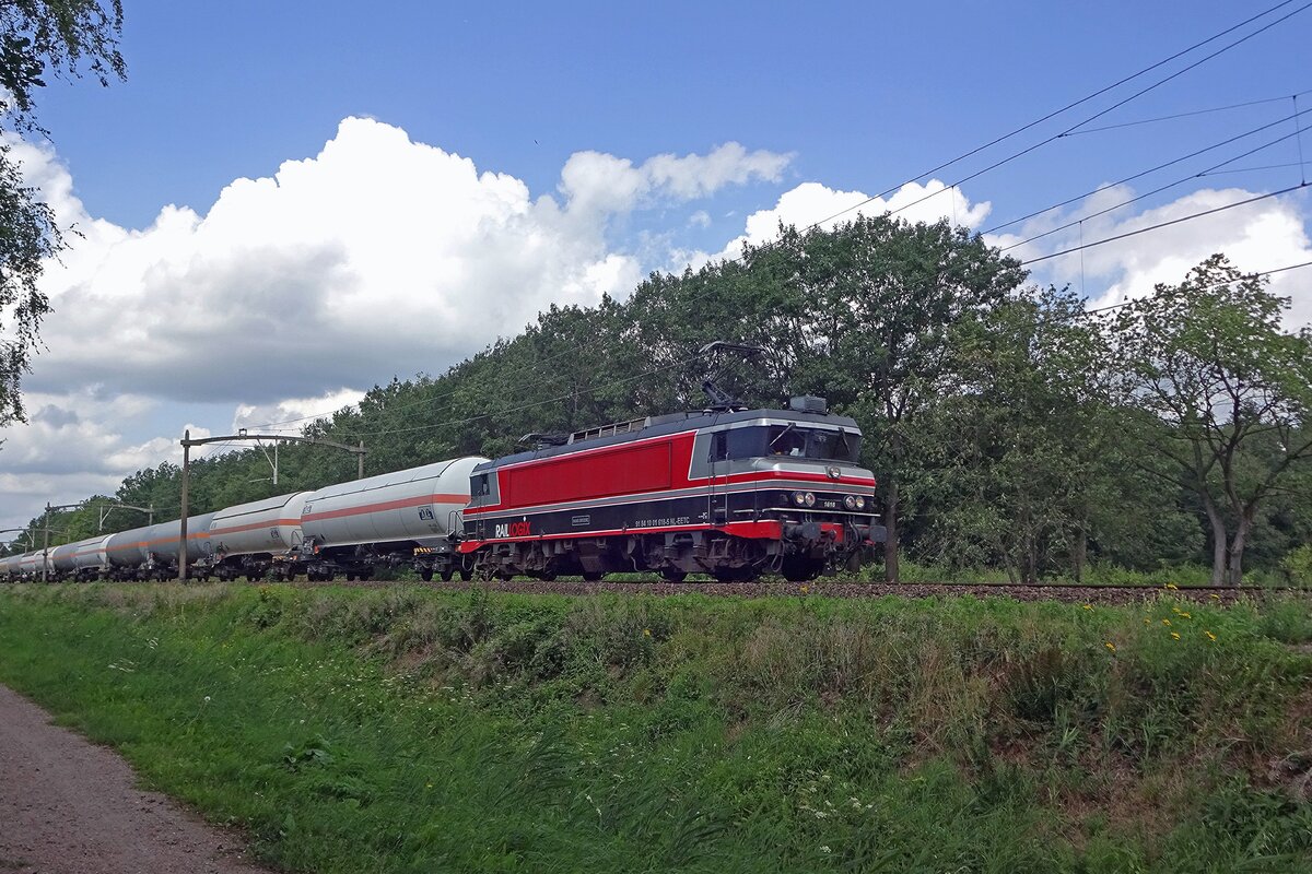 Raillogix 1618 zieht am 12 Augustus 2019 ein Gaskesselwagenzug durch Tilburg Oude Warande und wird vom offenbarer Fusspfad fotografiert. Leider steht die 1618 z-gestellt in Amersfoort.