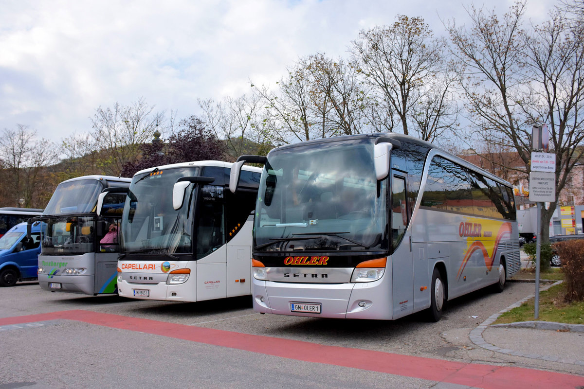 Rechts der Setra 415 HD von Ohler Reisen dann der Setra 415 GT-HD von Capellari und links ein Neoplan Cityliner von Tanzberger Reisen aus sterreich.
