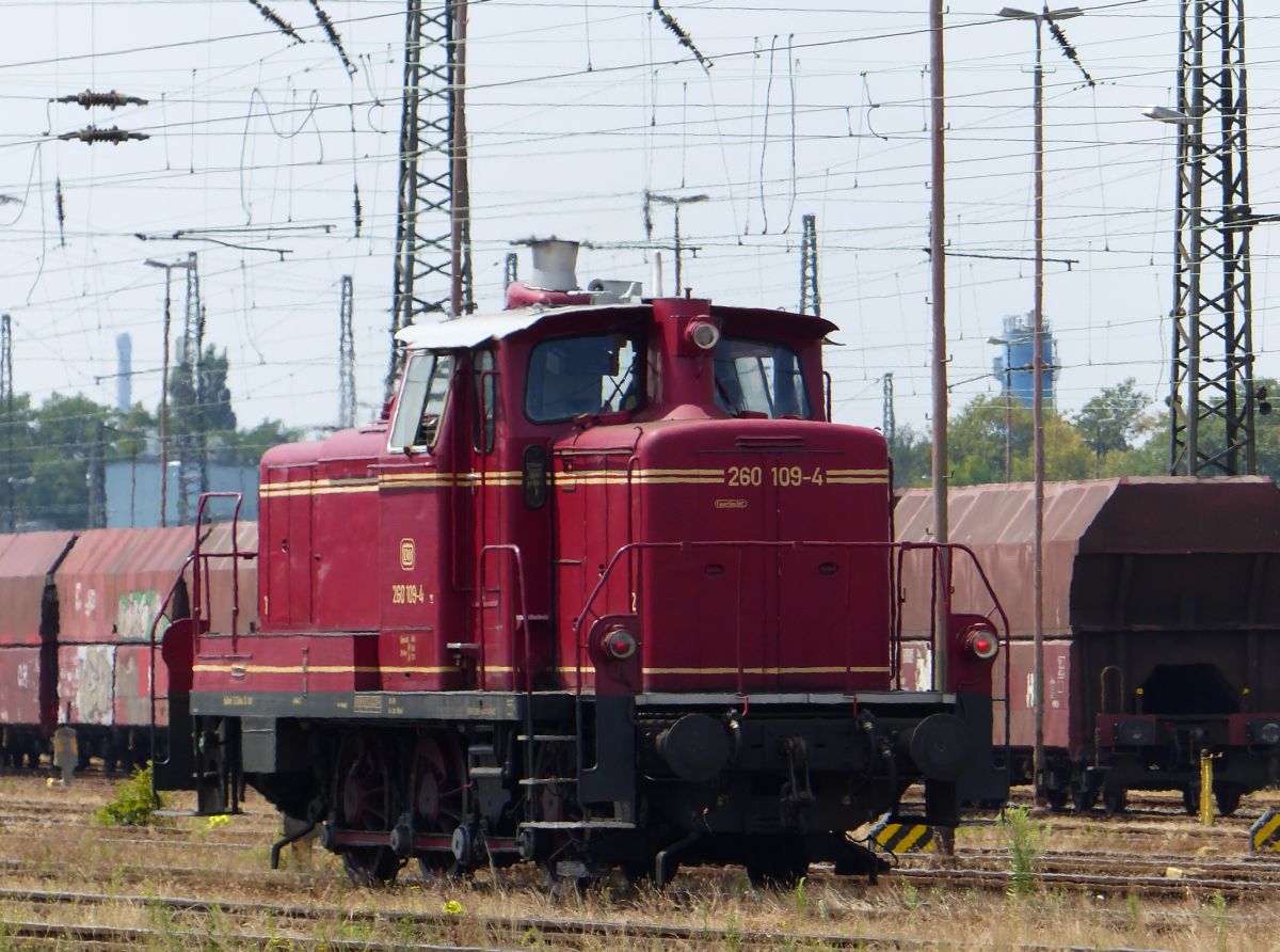 Rheinische Eisenbahn Diesellok 260 109-4 (98 80 3360 109-3 D-EVG) Gterbahnhof Oberhausen West 06-07-2018.

Rheinische Eisenbahn dieselloc 260 109-4 (98 80 3360 109-3 D-EVG) goederenstation Oberhausen West 06-07-2018.