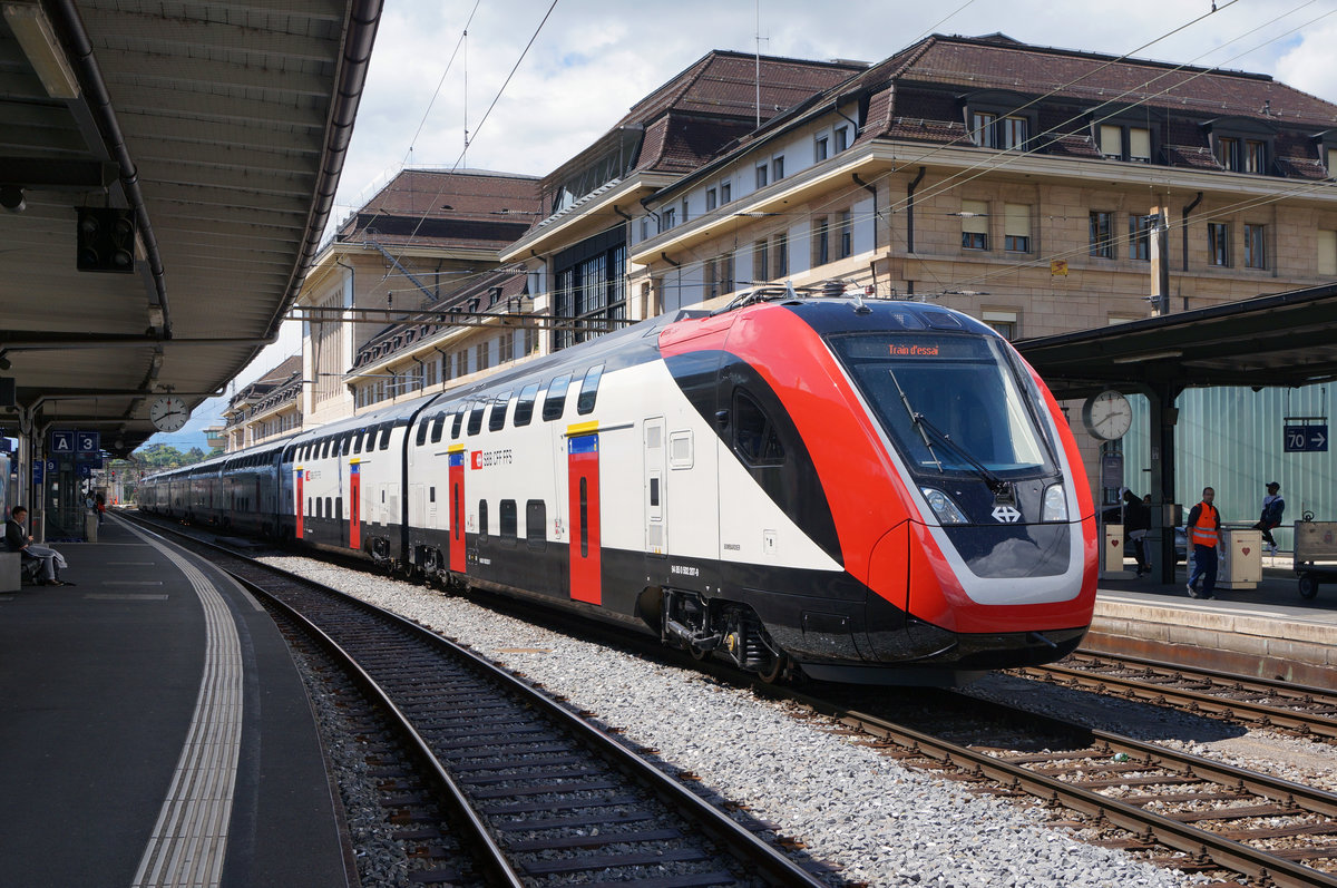 SBB: RABe 502 TWINDEXX auf Probefahrt in Lausanne am 20. Mai 2017.
Foto: Walter Ruetsch 