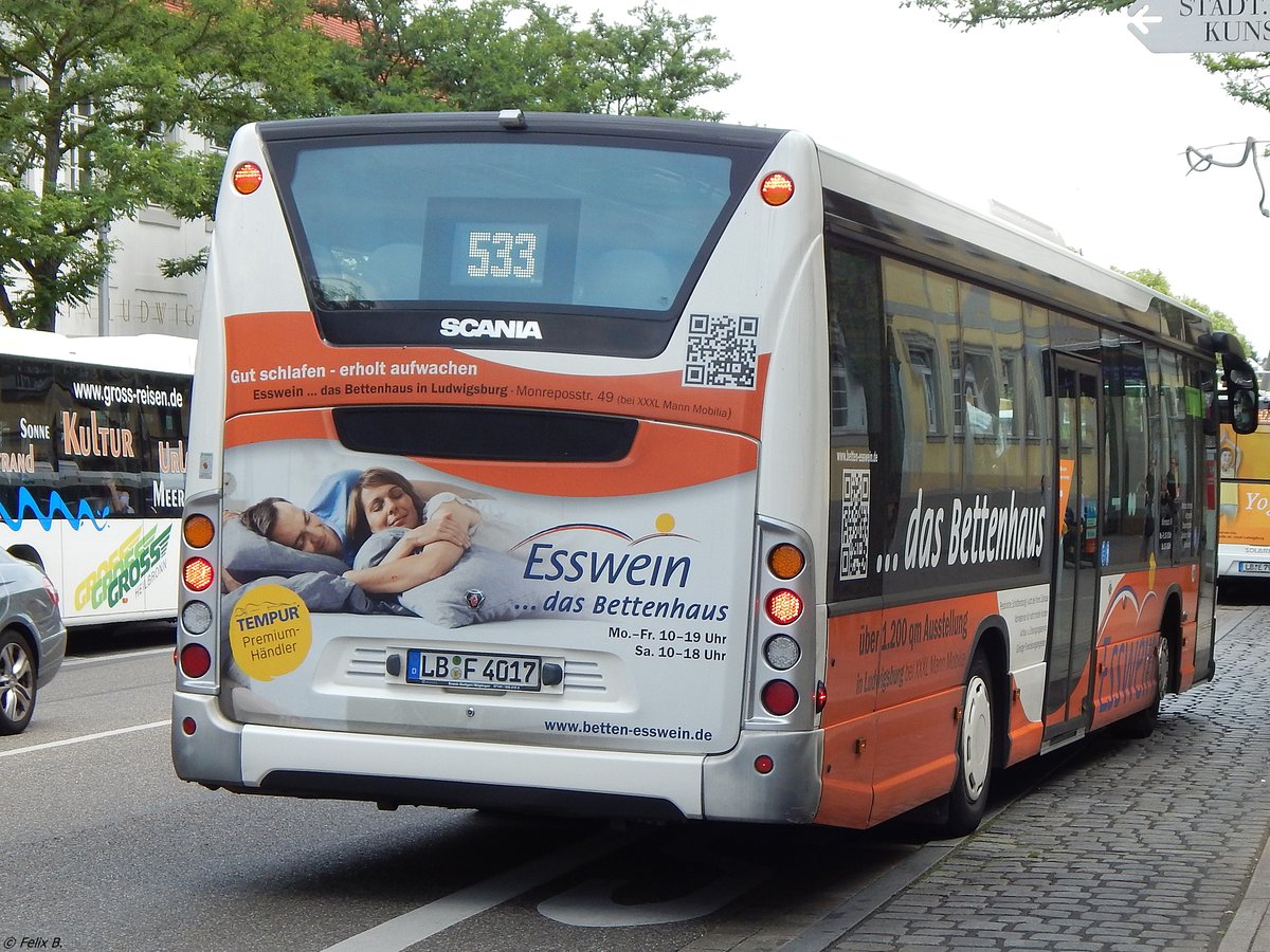 Scania Citywide von Flattich Omnibusverkehre aus Deutschland in Ludwigsburg.