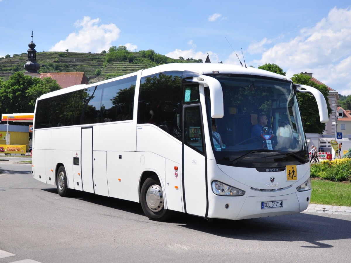 Scania Irizar aus Polen im Mai 2015 in Krems gesehen.