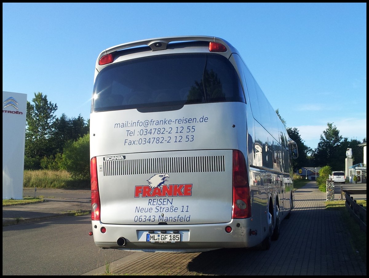 Scania Irizar von Franke-Reisen aus Deutschland im Gewerbegebiet Sassnitz.