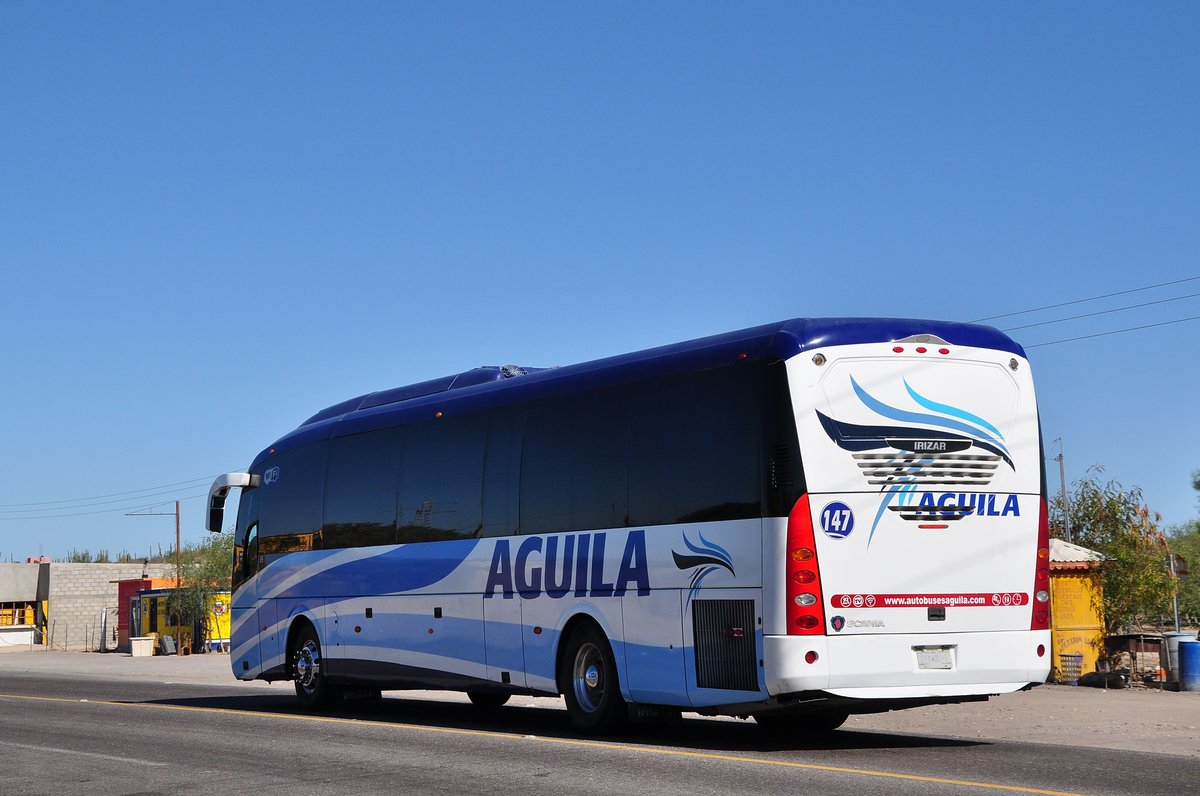 Scania Irizar I5 Linienbus von Aguila auf der Route Nr.1 in der Baja California Sur in Mexico gesehen,Mrz 2016