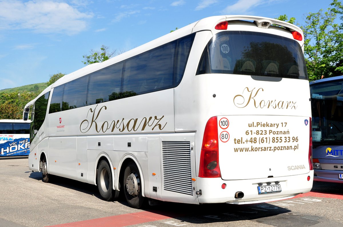 Scania Irizar von Skorsarz Reisen aus Polen in Krems gesehen.