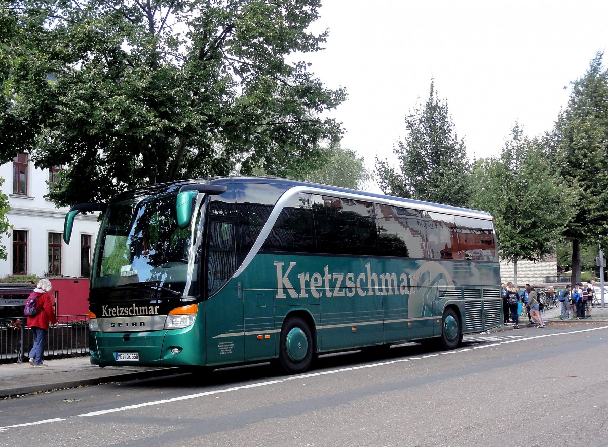 Setra 415 HD von Kretzschmar aus der BRD beim Zoo in Leipzig am 29.Juli 2015 gesehen.