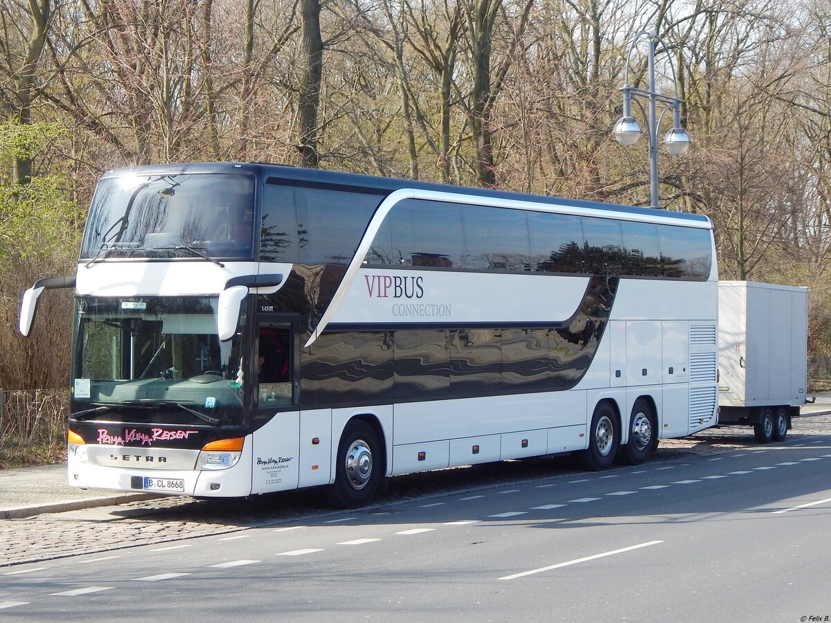 Setra 431 DT von Prima Klima Reisen aus Deutschland mit Anhänger in Berlin. 
