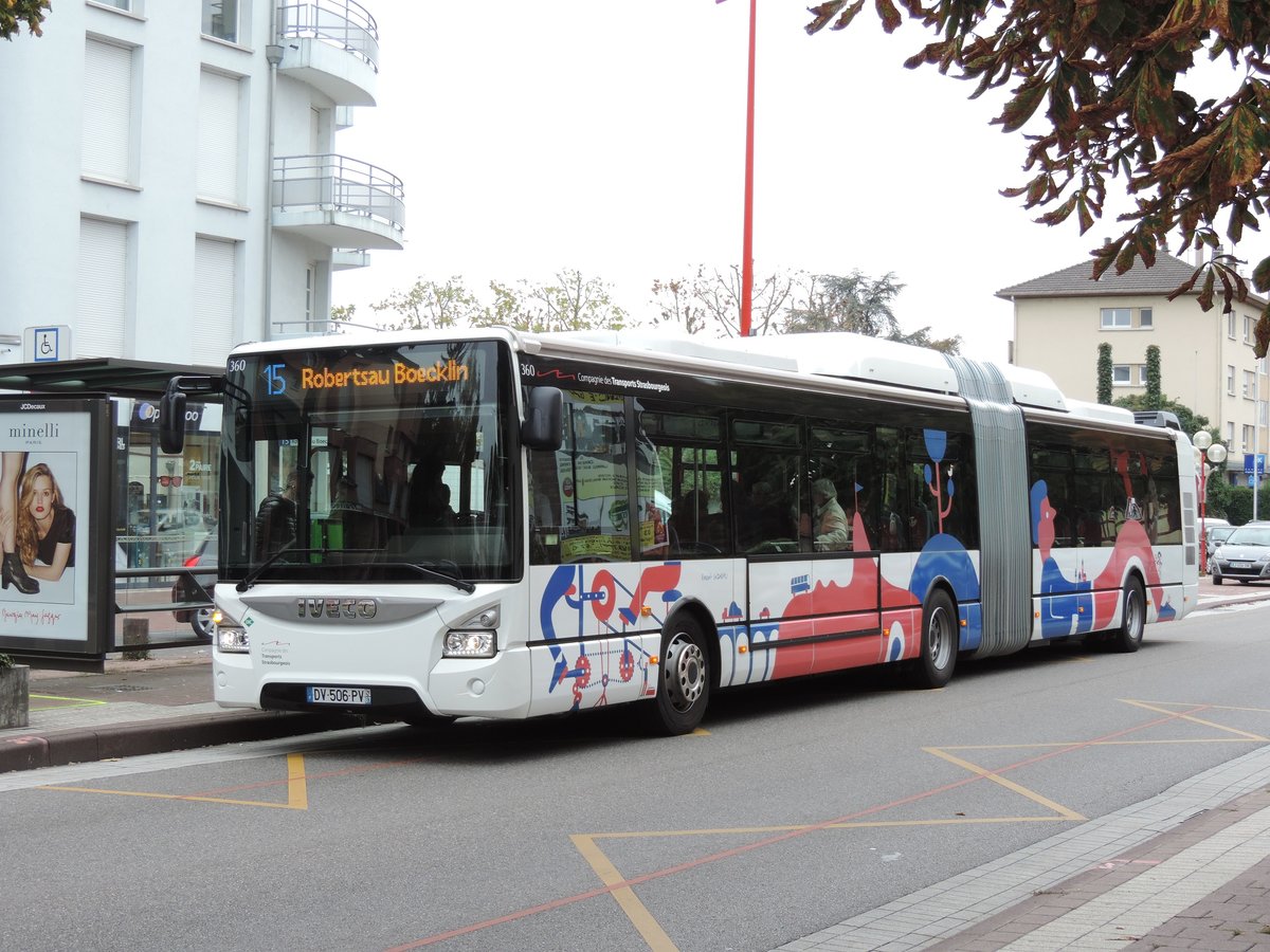 Strassburg - 22. November 2015 : CNG Bus Iveco Urbanway 18 Nr 360 in Lingolsheim.