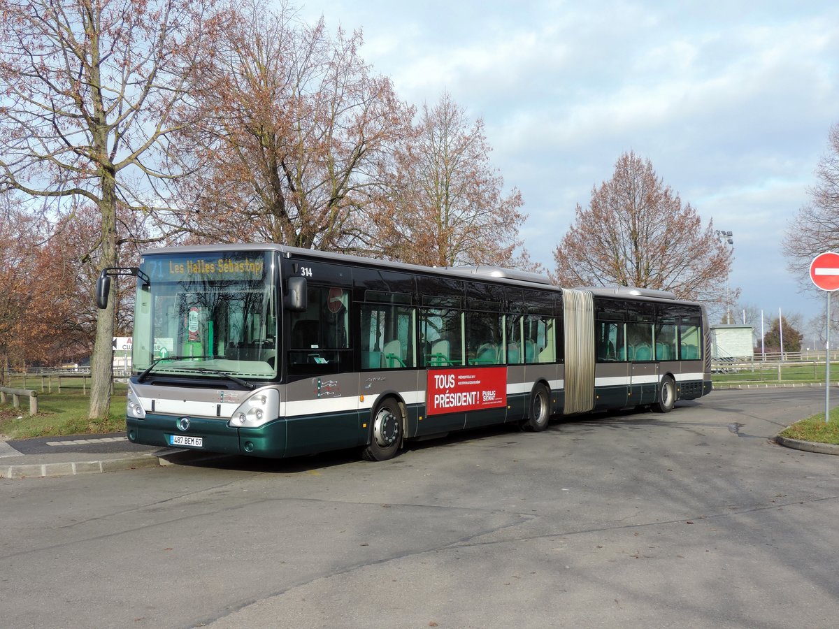 Strassburg - 9. Dezember 2016 : Irisbus Citelis 18 Nr 314 in Eckwersheim.