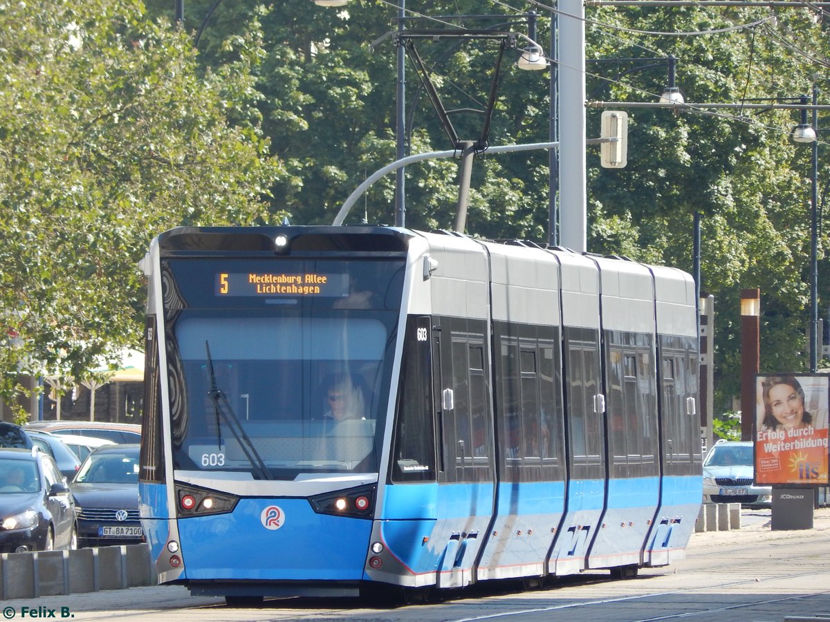 Vossloh 6N2 Nr. 603 der Rostocker Straßenbahn AG in Rostock.