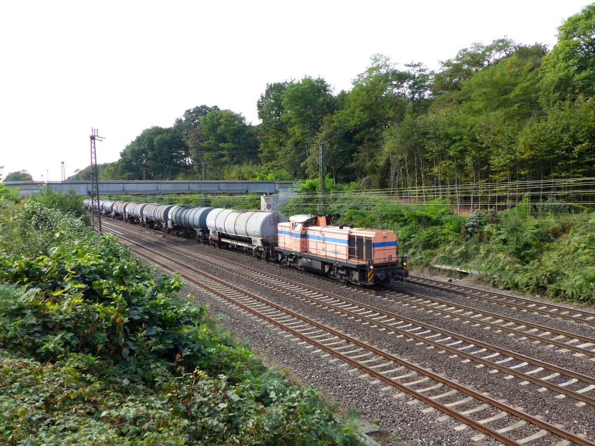 WHE (Wanne-Herner Eisenbahn) Diesellok 24 (NVR-nummer: 98 80 3291 964-5 D-WHE, Mak 1000778/1976 Typ G 1600 BB) Baujahr 1976. Abzweig Lotharstrasse, Forsthausweg, Duisburg 22-09-2016.

WHE (Wanne-Herner Eisenbahn) dieselloc 24 (NVR-nummer: 98 80 3291 964-5 D-WHE, Mak 1000778/1976 Typ G 1600 BB) bouwjaar 1976. Abzweig Lotharstrasse, Forsthausweg, Duisburg 22-09-2016.