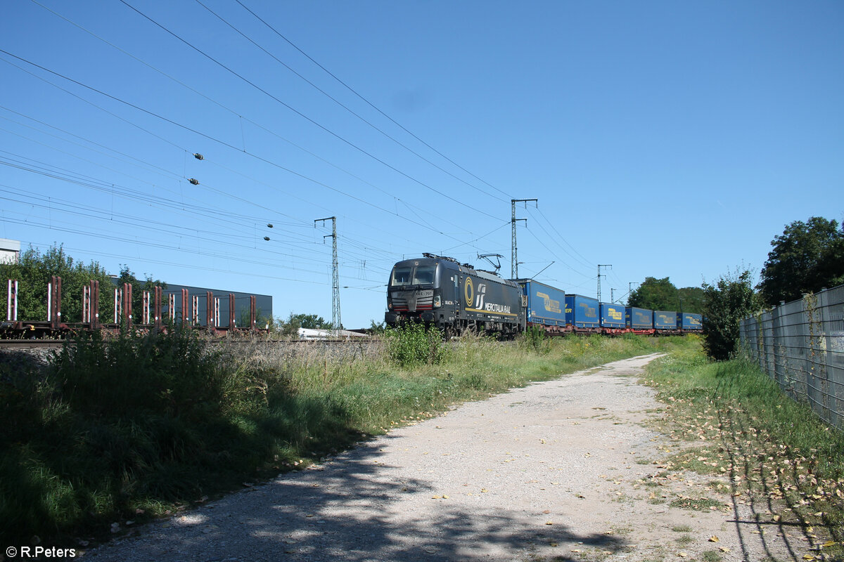 X4E 707 alias 193 707 zieht mit einem LKW-Walter Zug durch die Treuchtlinger Kurve in Nürnberg Hohe Marter. 11.08.24