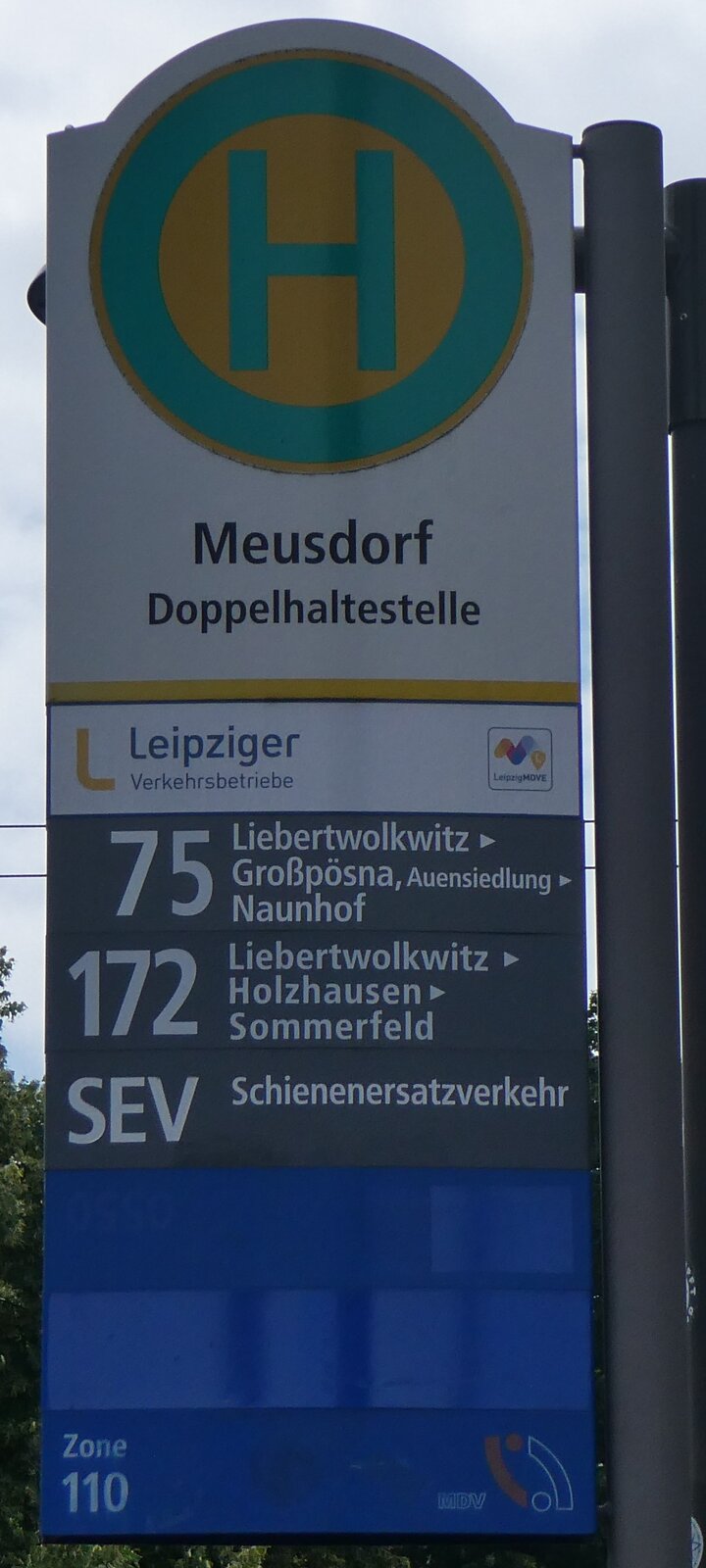 (264'707) - Leipziger Verkehrsbetrieb-Haltestellenschild - Leipzig, Meusdorf - am 11. Juli 2024