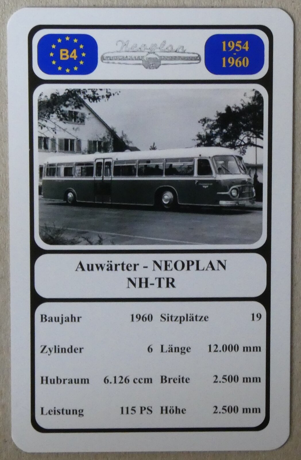 (278'804) - Quartett-Spielkarte mit Auwrter - NEOPLAN NH-TR von 1960 am 10. August 2025 in Thun