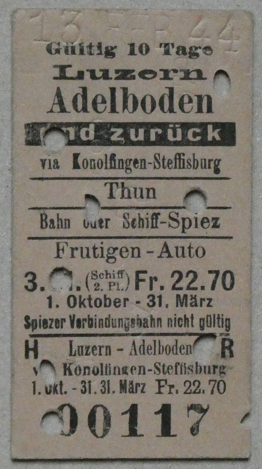 (283'369) - AFA-Einzelbillet vom 13. Februar 1944 am 21. Dezember 2025 in Thun (Vorderseite)