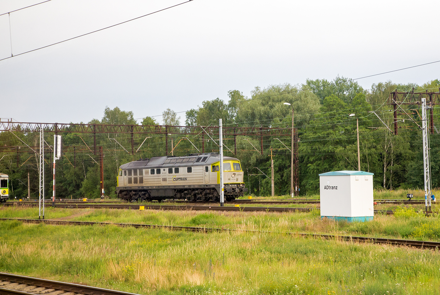 Aus einem IC heraus, steht in Rzepin (Reppen) 27 Juni 2017 die „Ludmilla“ BR 232-09 / 0  232 209-9 (92 80 0232 209-9 D-CTPL) der Captrain Polska Sp. z o.o. (Wrocław / früher Breslau). Wofür wie rechts diese „ADtranz“-Häuschen sind weiß ich nicht genau, vermutlich sind es elektrische Verteilerkisten.

Die Ludmilla wurde 1977 von LTS (Luhanskyj Teplowosobudiwnyj Sawod , auch bekannt als Lokomotivfabrik Lugansk (ehemals Woroschilowgrad) unter der Fabriknummer 0853 gebaut und als TE 109-026 (ТЭ109-026) an die sowjetische Aluminiumhütte in Pikalewo (Пикалёво) beim heutigen Sankt Petersburg (Leningrad) geliefert. 1999 ging sie an die EBG einem Händler in 
Binz-Prora (auf Rügen) und 2000 dann ging siean die ADtranz - ABB Daimler Benz Transportation GmbH (Kassel) und war so als Mietlok W 232.09 bis 2004 unterwegs, dann ging sie an die ITL - Eisenbahngesellschaft mbH in Dresden als W 232.09 (ab 2007 dann 92 80 0232 209-9 D-ITL), seit 2014 ist sie nun bei der Captrain Polska Sp. z o.o., (Wrocław / früher Breslau) als BR 232-09 / 0  232 209-9 aber eingestellt als 92 80 0232 209-9 D-CTPL in Deutschland eingestellt. 
