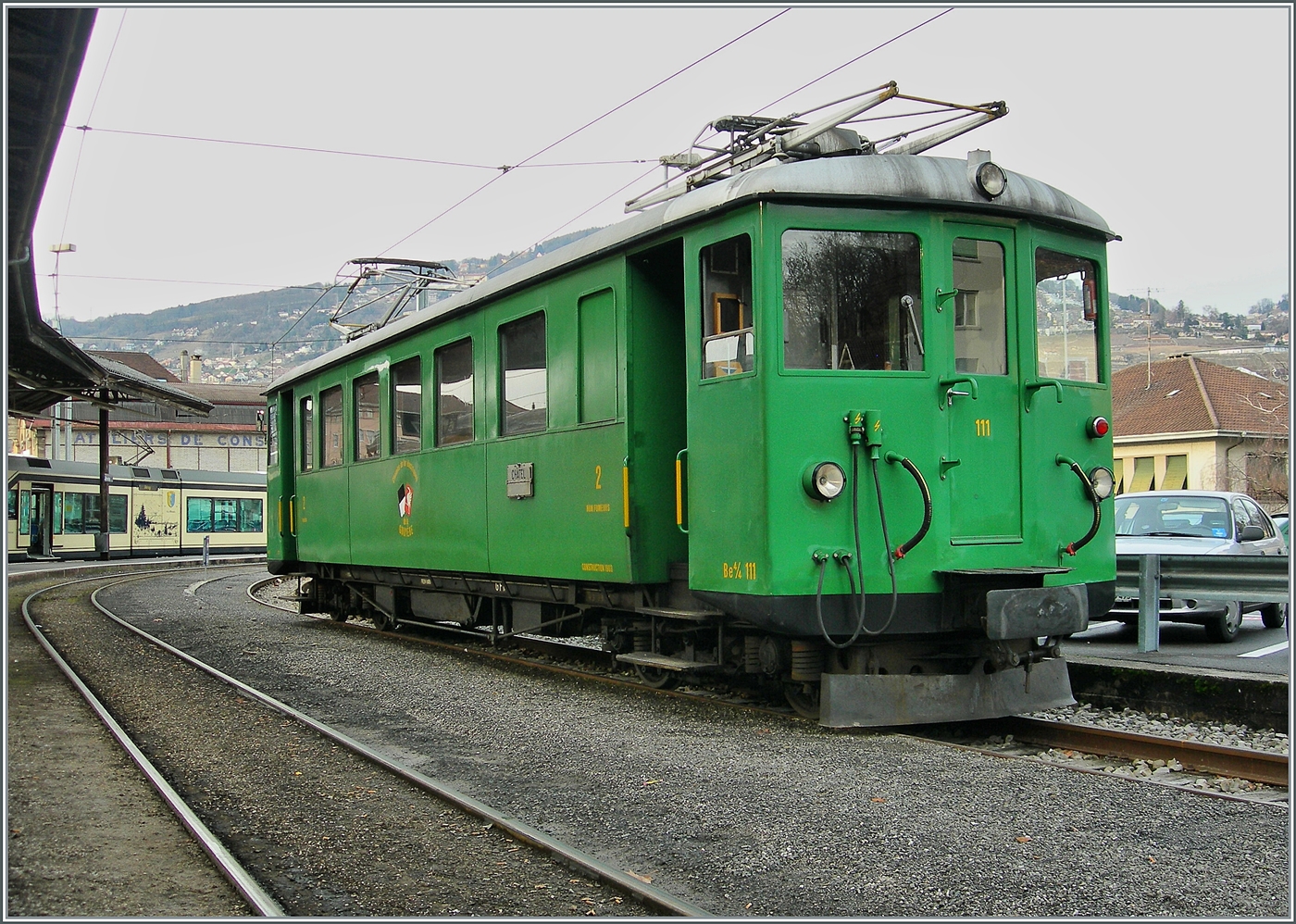 Der GFM Be 4/4 111 auf einer Blonay-Chamby Sonderfahrt in Vevey.

17.Jan. 2008