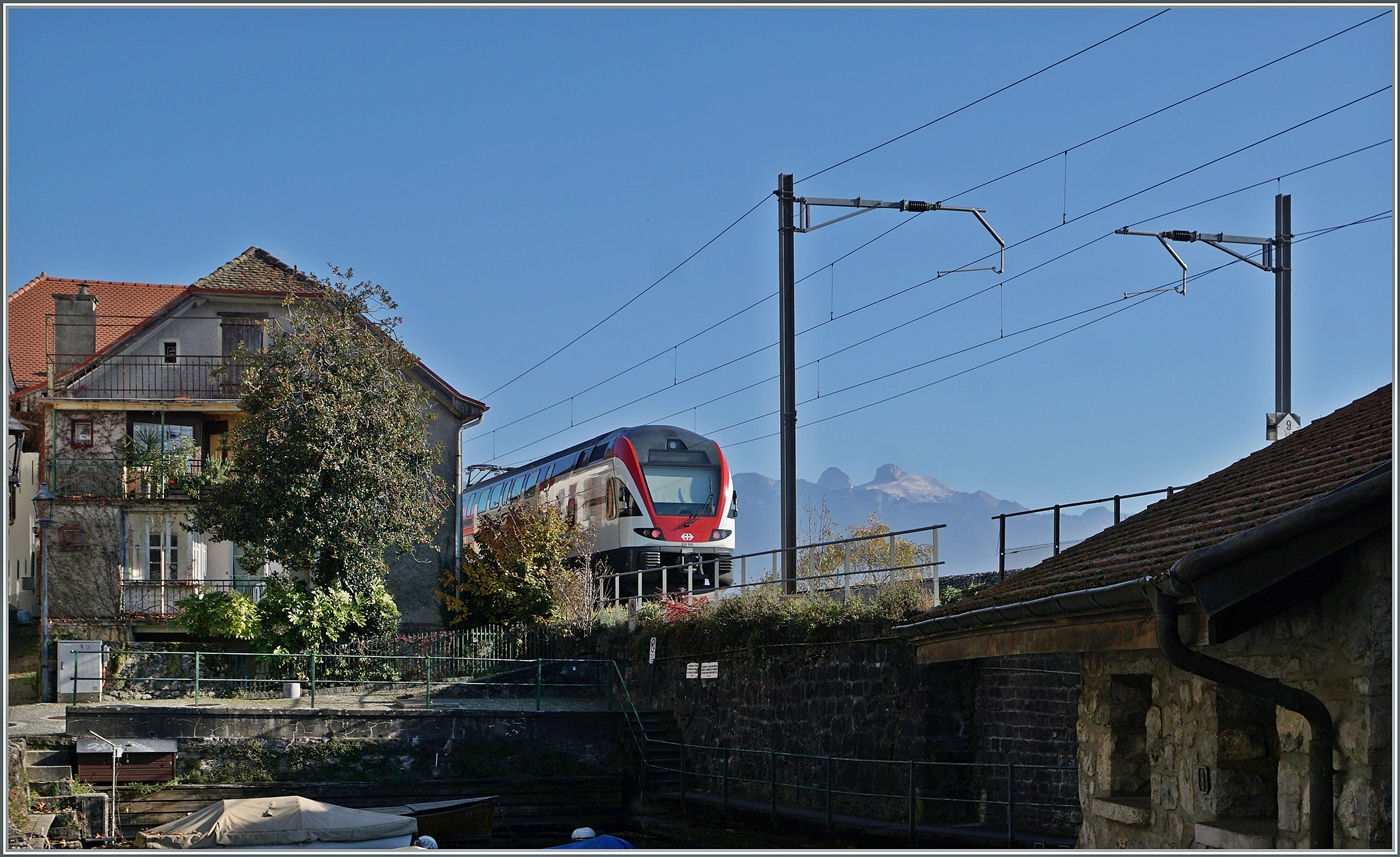 Ein Stimmungsbild: bei St-Saphorin ist der SBB RABe 511 110 auf dem Weg in Richtung Vevey. 

15. Nov. 2024